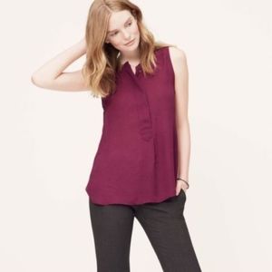 LOFT Drop Print Henley Blouse shirt top black M